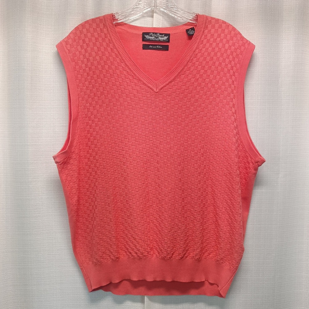 Palm Beach Collection Mens Silk Cotton V-Neck Sweater Vest Coral Pink Medium